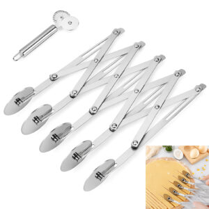 Amroicus 5 Wheel Pastry Cutter, Stainless Steel Pizza Slicer, Expandable Dough Cutter, Multi-Round Pastry Knife, Baking Cutter Roller Cookie Ravioli Cutter Wheel Divider