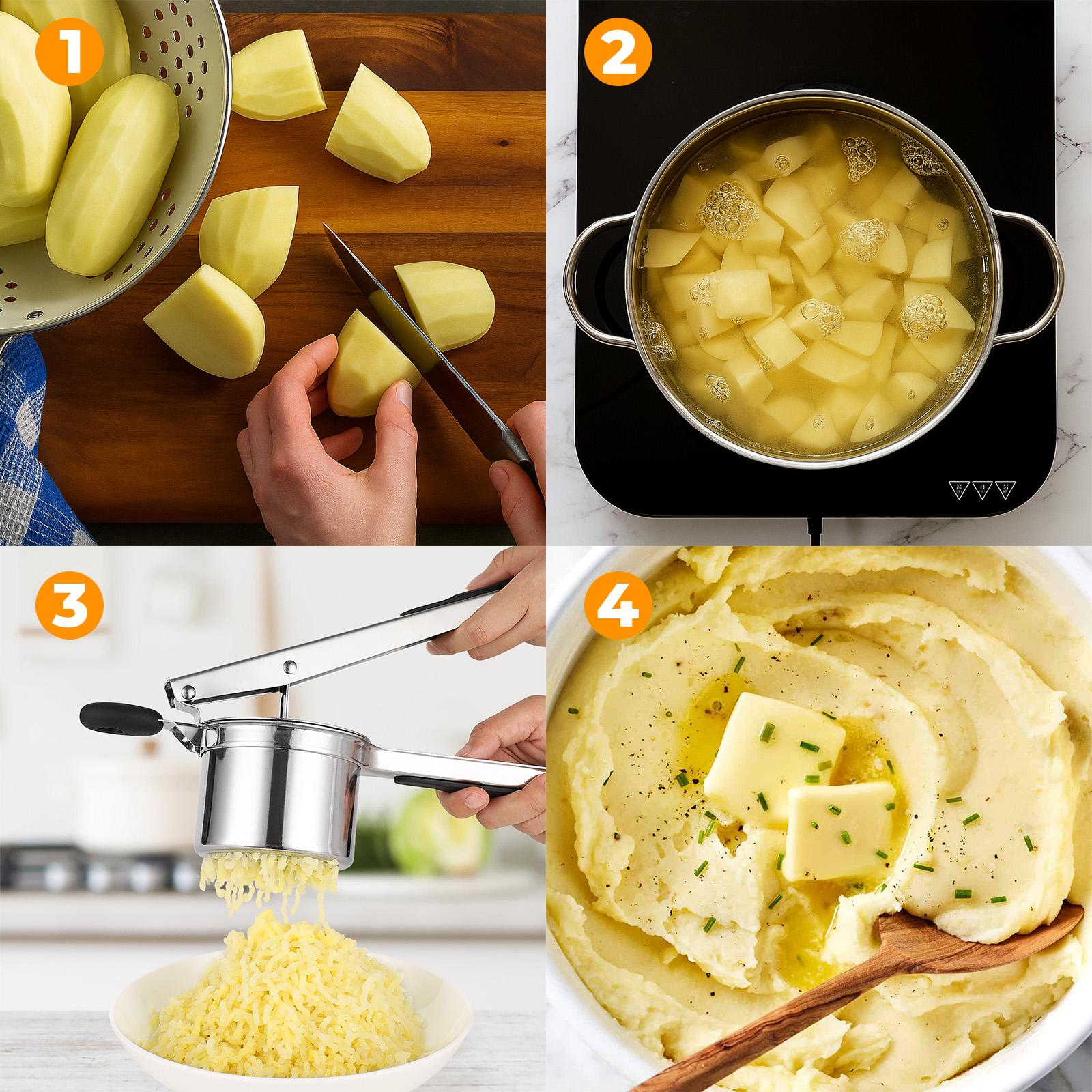 Amroicus Potato Ricer 15oz, Heavy Duty Stainless Steel Potato Masher with 3 Interchangeable Discs, Large Masher and Ricer Kitchen Tool for Mashed Potatoes, Spaetzle Noodle Maker, Potato Press - Image 9