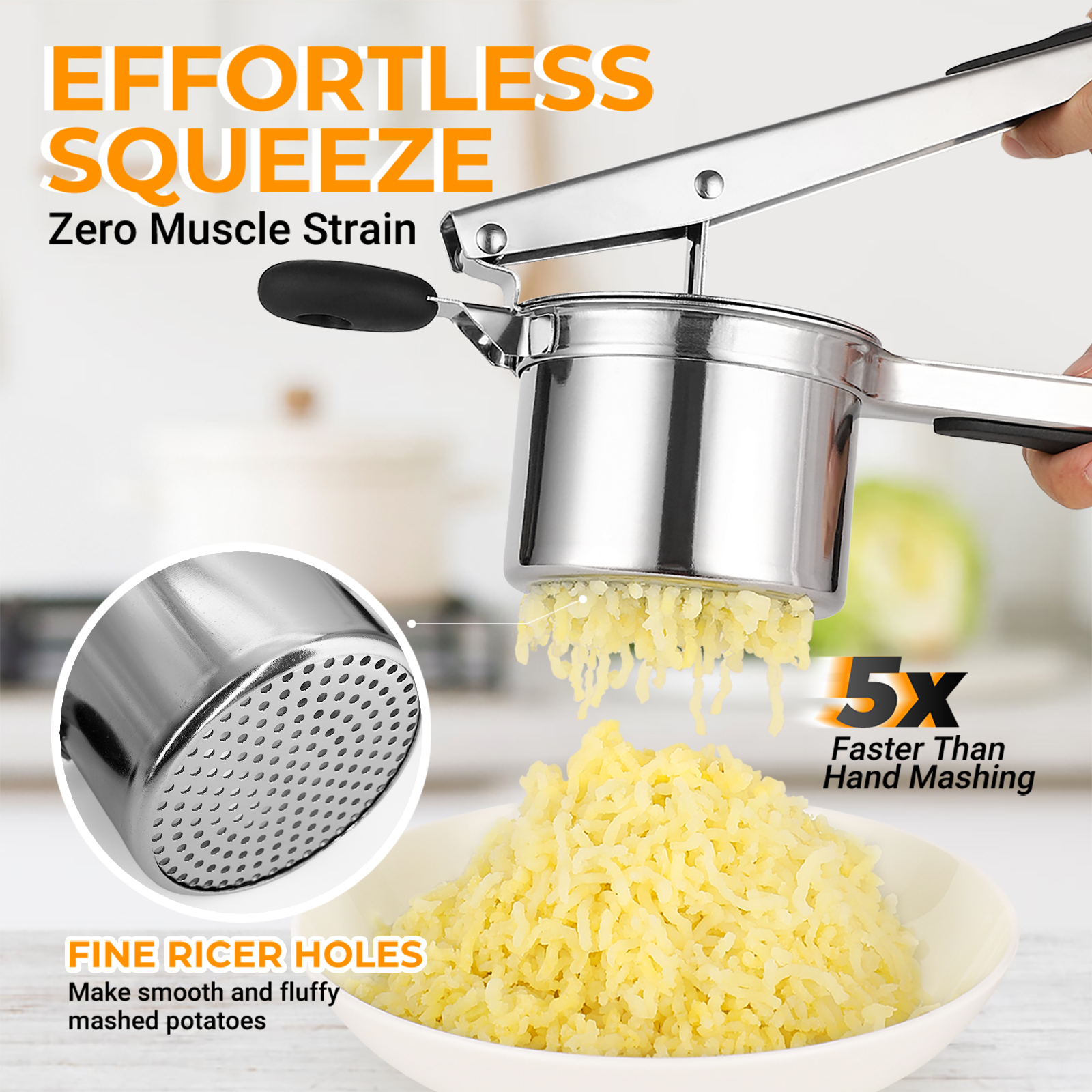 Amroicus Potato Ricer 15oz, Heavy Duty Stainless Steel Potato Masher with 3 Interchangeable Discs, Large Masher and Ricer Kitchen Tool for Mashed Potatoes, Spaetzle Noodle Maker, Potato Press - Image 5