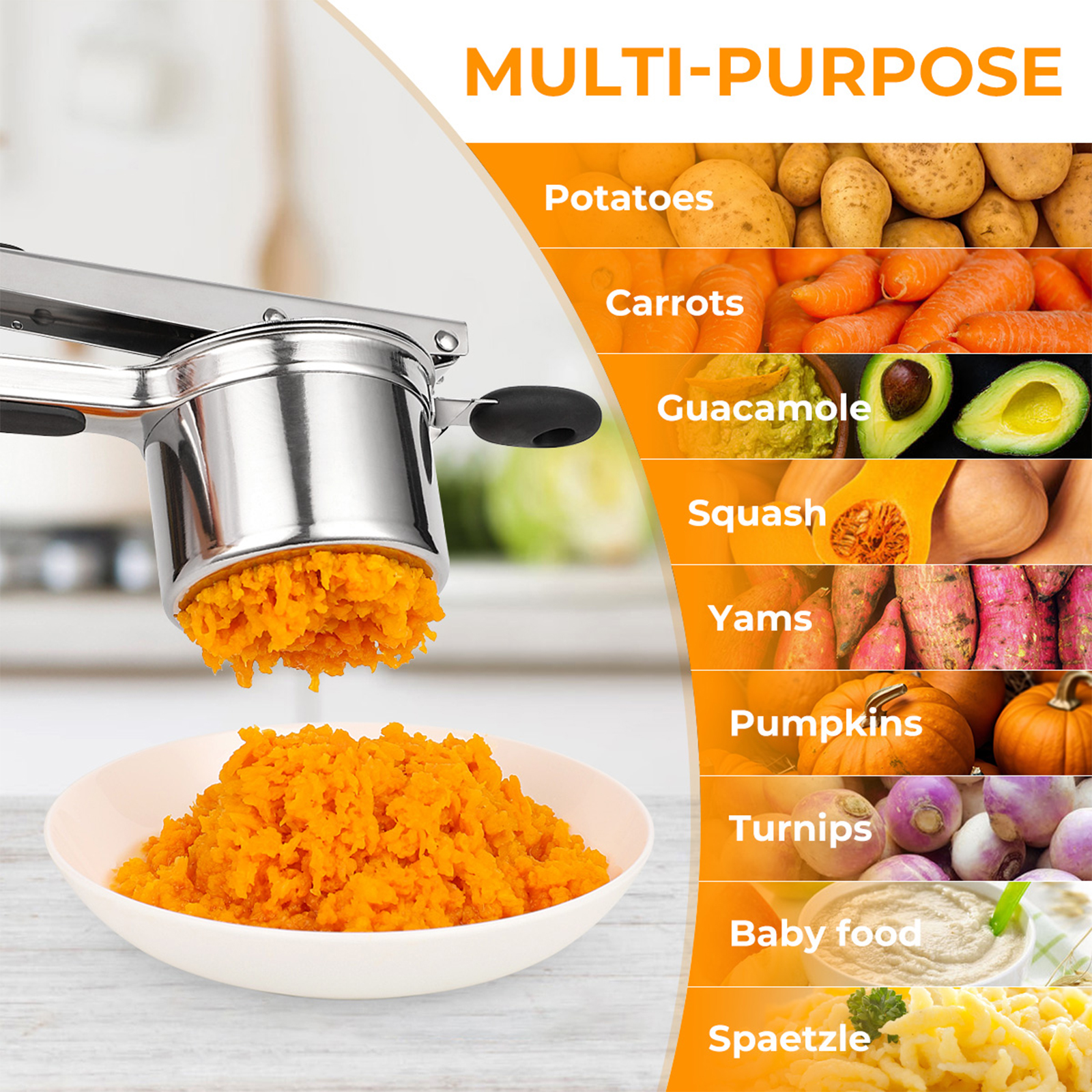 Amroicus Potato Ricer 15oz, Heavy Duty Stainless Steel Potato Masher with 3 Interchangeable Discs, Large Masher and Ricer Kitchen Tool for Mashed Potatoes, Spaetzle Noodle Maker, Potato Press - Image 7