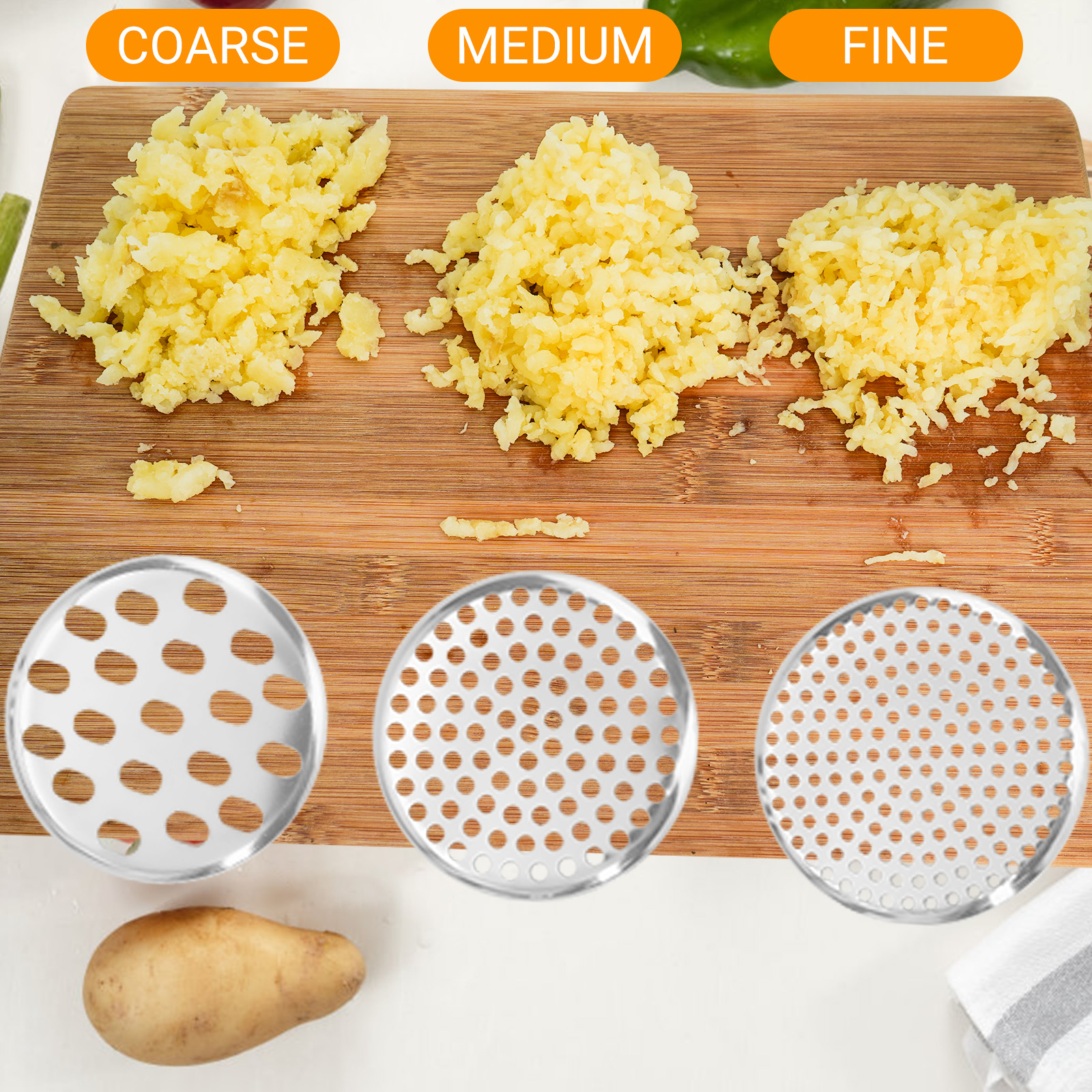 Amroicus Potato Ricer 15oz, Heavy Duty Stainless Steel Potato Masher with 3 Interchangeable Discs, Large Masher and Ricer Kitchen Tool for Mashed Potatoes, Spaetzle Noodle Maker, Potato Press - Image 2